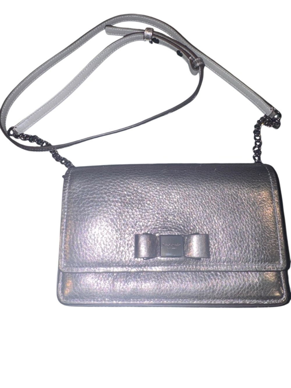 kate spade NY Morgan Bow Embellished Metallic Leather Flap Chain Purse NWOT